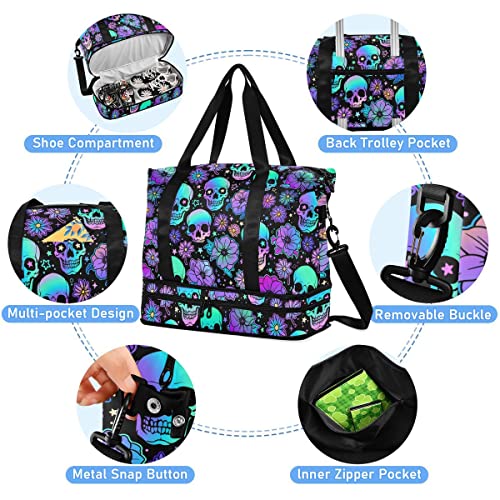 Travel Duffel Tote Bag Funny Skulls Sports Duffel Bag with Wet Pocket Weekender Overnight Bag for Women Men Gym Bag, Carry On Bag Hospital Bag for Labor and Delivery4