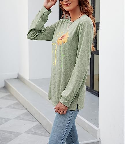 Womens Fall Crewneck Sunflower Graphic Print Tops Long Sleeve Cute Casual Tees4