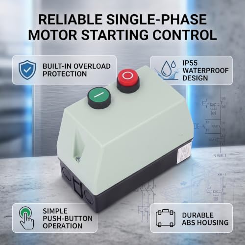 Magnetic Motor Starter, Electric Motor Starter Single Phase 220 230V Motor Start Control Switch for Air Compressor, IP55 Water Proof miniatura 2