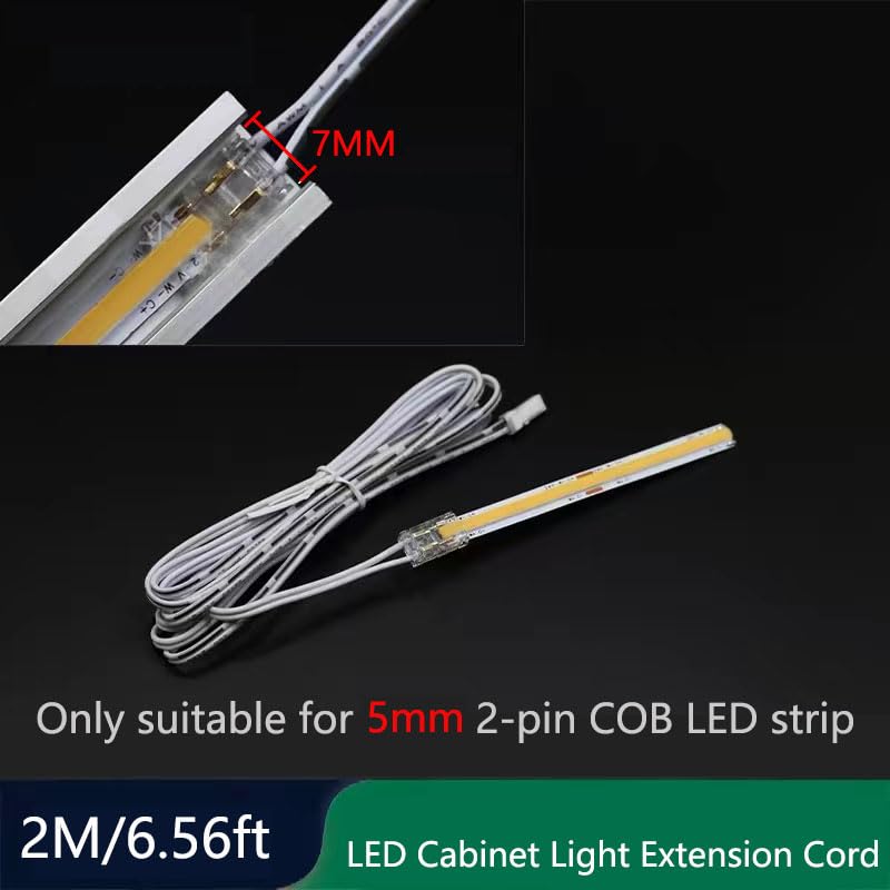 ENQIMAOYI LED Cabinet Light Extension Cord,2pack 2m 2-pin 5mm COB to Male Cable Plug Connector Extension Wire for LED Under cabinet Lights,wardrobe,bedroom - Image 2