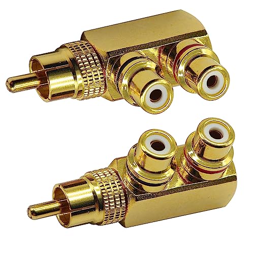 Pack de 2 adaptadores RCA macho a 2 RCA hembra ángulo derecho miniatura 1