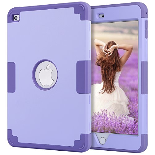 iPad Mini 4 Case,iPad Mini 4 Retina Case,BENTOBEN Anti-Slip Shock-Absorption Silicone High Impact Resistant Hybrid Three Layer Protective Cover for iPad Mini 4(Light Purple & Purple)