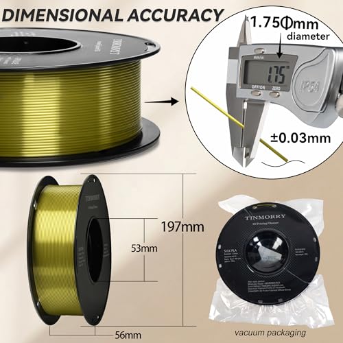 Image of PLA Filament 1.75mm, TINMORRY 3D Printer Filament, 1kg (2.2lbs), Compatible with Bambu FDM 3D Printer, Silk Light Gold