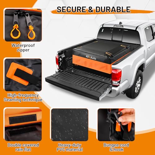 Image of [High Visibility] Waterproof Truck Bed Bag with Orange Safety Trim, 26 CuFt Heavy Duty Cargo Carrier for Pickup Truck, Weatherproof Storage Bag for Camping & Road Trips
