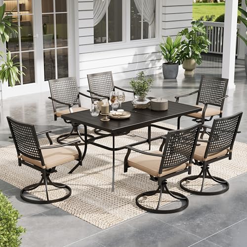 Image of Sophia & William Outdoor Patio Dining Set 7 Piece with 6 Swivel Dining Metal Chairs and 1 Rectangular Dining Table (1.9 inch Umbrella Hole) Outdoor Table Furniture Set for Garden Deck Backyard, Black
