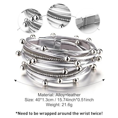 Image of Fesciory Leather Wrap Bracelets for Women, Boho Leopard Multi-Layer Crystal Beads Cuff Bracelet Jewelry