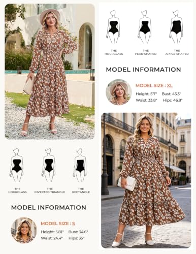 Image of GRACE KARIN Women's Floral Maxi Dress 2026 Fall Long Sleeve V Neck Empire Waist A Line Flowy Dress with Pocket