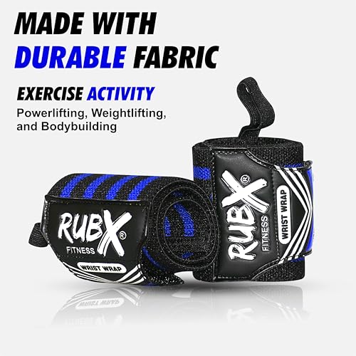 Image of RUBX Premium Wrist Wraps for Gym Workout - Adjustable Wrist Support Straps for Weightlifting, CrossFit, Powerlifting, Training - Men & Women Gym Accessories with Thumb Loop (Blue)