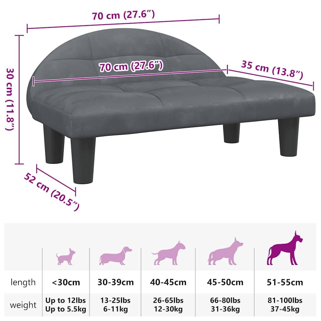 Sofá para perros con marco de madera maciza y suave cama para perros de tela para el salón, color marrón, 70 x 52 x 30 cm