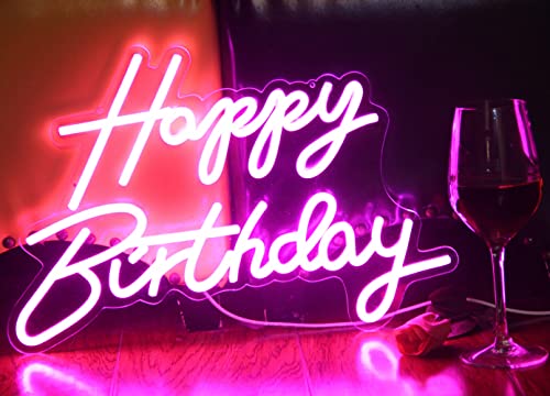 Image of LED Happy Birthday Neon Sign Night Light Birthday Party Decorations Pink USB Operated Decorative for Backdrop Party Bedroom Wall Decor 5v