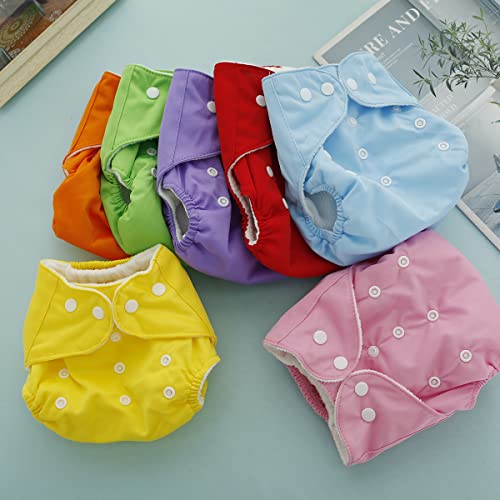 7Pcs Baby Cloth Nappies Reusable Pocket Nappy Washable Adjustable Cloth Diapers Super Absorbent Clothes Nappies Multi-Color Comfortable Diapers for Baby Infants Boys Girls 6.6-33 lbs