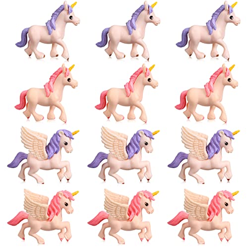 Image of Chunful 48 Pcs Mini Unicorn Figurine Cake Toppers for Birthday Decorations Small Plastic Miniature Flying Horse Figures for Fairy Garden Accessories Moss Landscape Dollhouse DIY Crafts Party Supplies