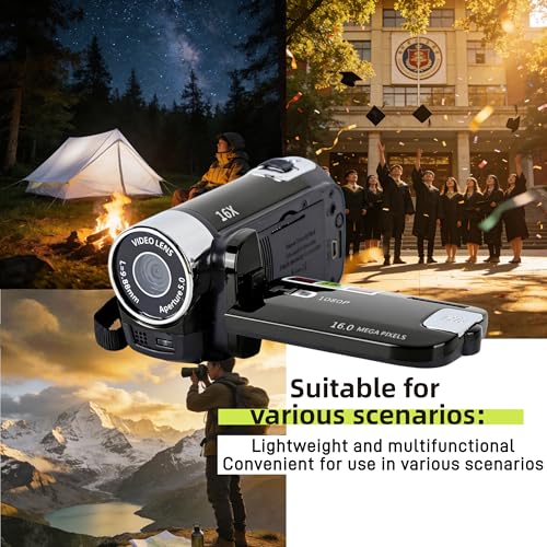 1080P HD Camcorder, 16MP DV Camera with 16x Digital Zoom, 2.7in TFT Rotatable Screen, Built-in Speakers, USB (Black) - Image 3