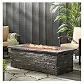 Outdoor Patio Concrete Fire Table?56-Inch Propane Fire Pit- 50, 000 BTU?Stone Pattern Fire Table?Auto-Ignition?Gas Fire Pits for Outside Patio