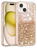 WOLLONY Compatible with iPhone 15 Glitter Case for Girls Women Heavy Duty Shockproof Case Sparkle Floating Liquid Quicksand Case Hard PC Bumper Soft Clear TPU Phone Case for iPhone 15 6.1'' Rose Gold