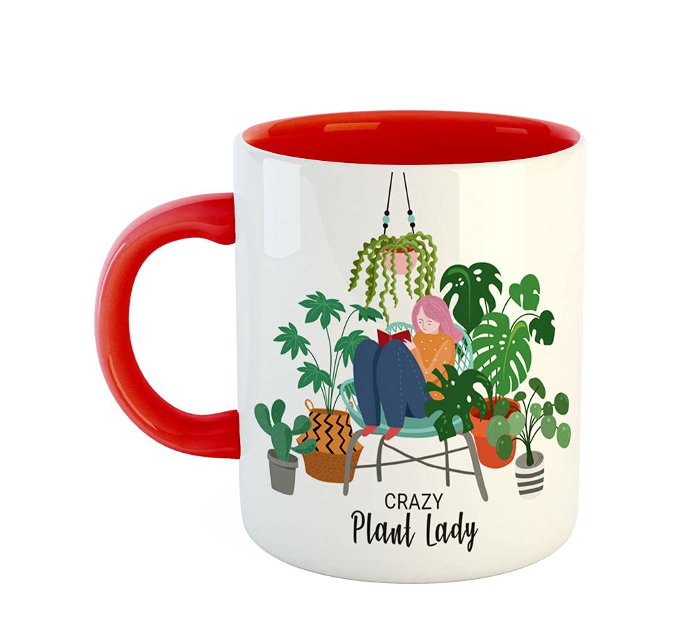ASHVAH Crazy Plant Lady Ceramic Coffee Mug Best Gift for Plant Lovers (Red)