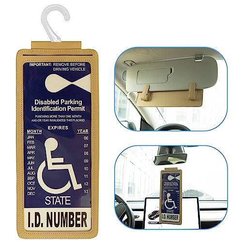 Yuoyar Handicap Placard Holder, Portable Transparent Auto-Placard Protector Hanger Sleeve for Disability Parking (Off-White)