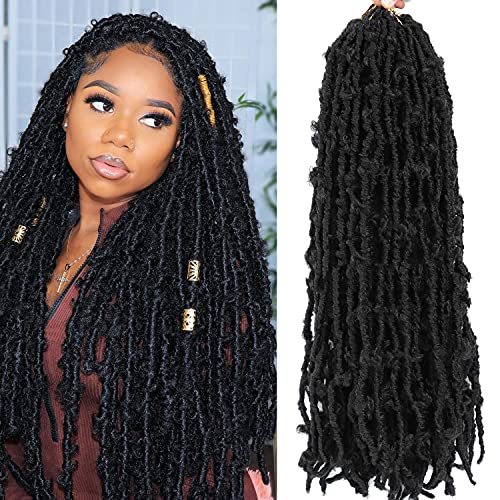 Butterfly locs Crochet Hair 18 Inch 6 Packs Soft Distressed Locs Crochet Hair Pre Looped Natural Black (1B,18inch)