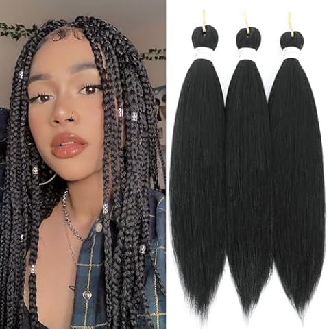 Alileona Pre Stretched Braiding Hair Natural Black 20 Inch Braiding Hair Pre Stretched Yaki Texture, Hot Water Setting, Easy To Install Professional Synthetic Braiding Hair(1B#-3PCS) Cover