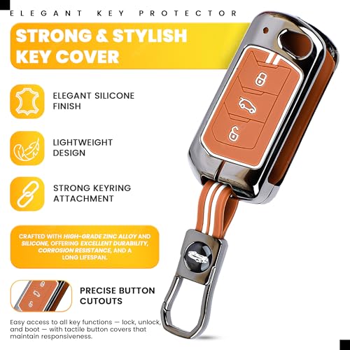 Image of Coll of Fest Premium Metal Silicone Brown Key Cover Compatible with Mahindra Thar | Scorpio | XUV 700 | XUV 300 | Bolero | Marazzo | XUV 400 | EV | TUV | 3 Button Flip Key Glow in Dark