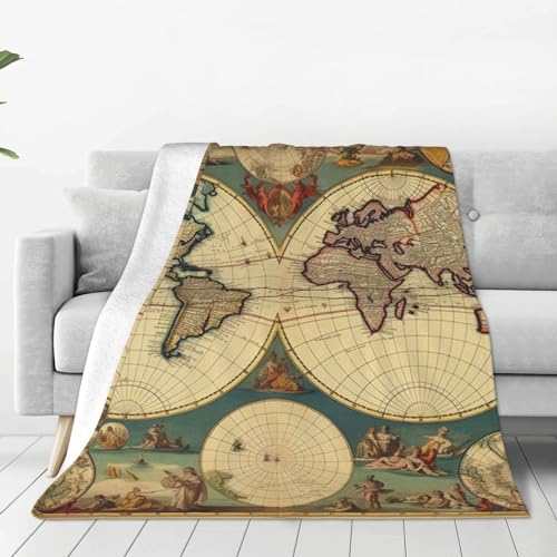 Couverture micro polaire carte du monde rétro plaid canapé 203cm