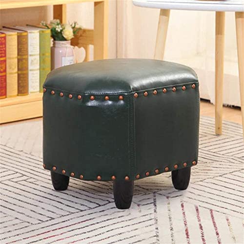 Reposapiés Plegable de 16 Pulgadas, pequeño Taburete de Cuero sintético, Taburete con Patas de Madera Maciza, reposapiés tapizado Moderno para Sala de Estar, Dormitorio, Verde oscu
