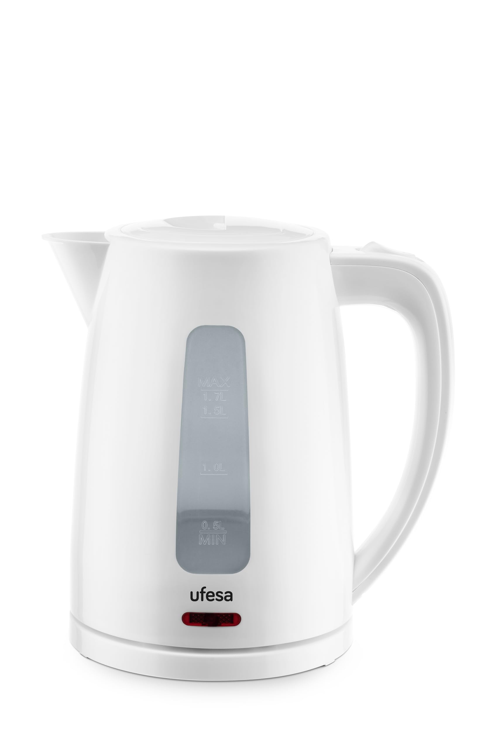 Ufesa Weiß Eyre Wasserkocher, 2200 W, 1,7 L, Basis 360° Ohne Kabel, Abnehmbarer Antikalkfilter, Edelstahlplatte, Dreifaches Sicherheitssystem, Leuchtanzeige, Automatische Abschaltung