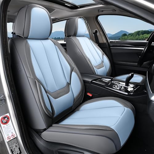 Image of Coverado Seat Covers, Car Seat Covers Front Seats, Leather Seat Covers for Cars, Car Seat Protector Waterproof, Gray Car Seat Cushion, Front Carseat Cover Universal Fit for Most Cars Lightblue
