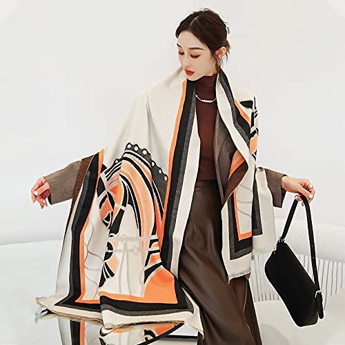 Winter Scarf Cashmere Shawl For Women Color Splicing Animal Pattern Fringed Warm Pashmina Soft Wool Thickened Wrap2