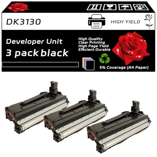 DK3130 Developer Unit Compatible for Kyocera ECOSYS M3550idn M3560idn FS-4100DN FS-4200DN FS-4300DN Printers, with Chip, High Yield 250000 Pages, Clear Printing (3 Pack Black)