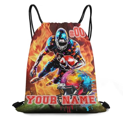 Custom Football Drawstring Backpack - Cool Cinch Sack, String Backpacks for Kids Women Men Boys Girls for Gym Outdoor Sports Travel Athletic Drawstring Bag - Lightweight/Foldable