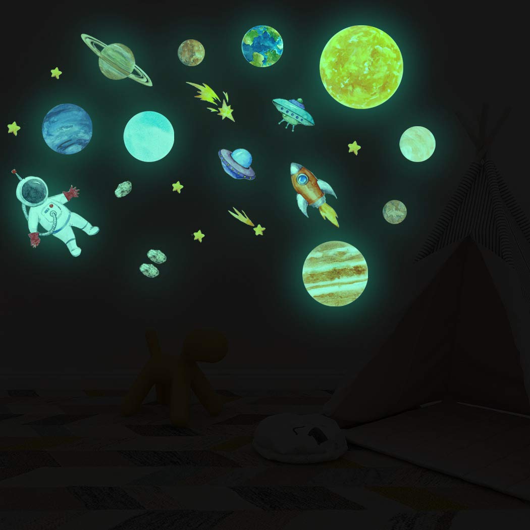 Glow in The Dark Stars and Planets Astronaut for Ceiling Bright Solar System Wall Stickers for Boys and Girls Glowing Stars for Kids Space Decoration Milky way Birthday Christmas Gift (Big Size)