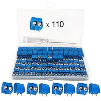 110 Morsettiere PCB 2 Pin Passo 5mm - Per Arduino, Prototipazione, Colore Blu, Filo 14-26 AWG - Foto 2