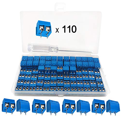 YIXISI 110 Piezas Bloque de Terminales de Tornillo, Conectores de Bloque de Terminal de Tornillo de Montaje de 2P PCB de Paso de 5mm, Azul