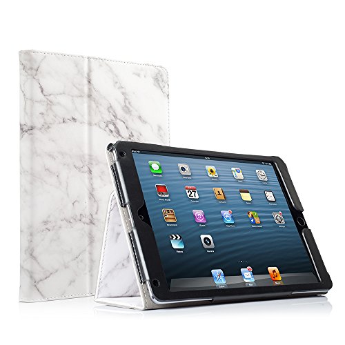 Ruban Case For Ipad 9.7 Inch 2018/2017/Ipad Air 2/Ipad Air 1/A1474/A1475/A1476- [Corner Protection] - [Scratch-Resistant] Premium Pu Leather Folio Smart Stand Cover W/Auto Sleep/Wake, White Marble #TOP21
