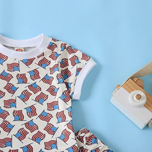 Roupas para bebês meninas bandeira do Dia da Independência Americana estampada gola redonda manga cu