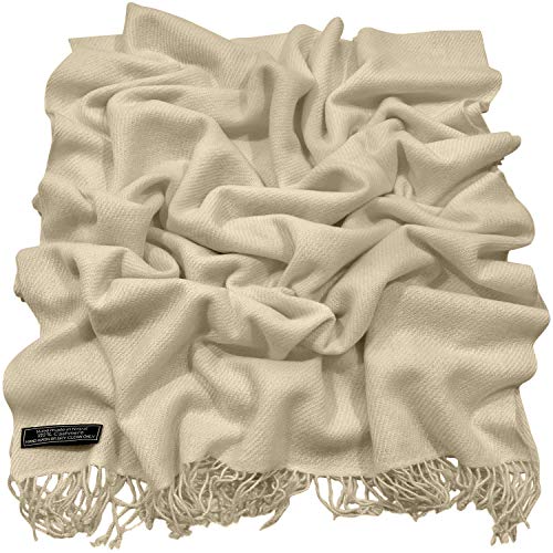 CJ Apparel Champagne Nude 100% Cashmere Shawl Pashmina Scarf Wrap Stole Head Wrap Hand Made in Nepal New3