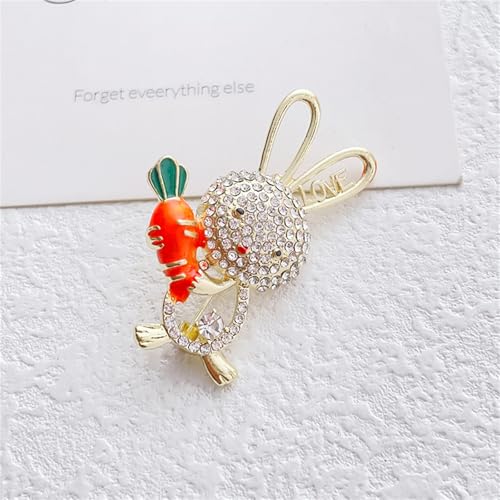 Image of Cute Rabbit Brooch Pin for Women Fashion Crystal Bunny Lapel Pin Easter Holiday Party Accessories