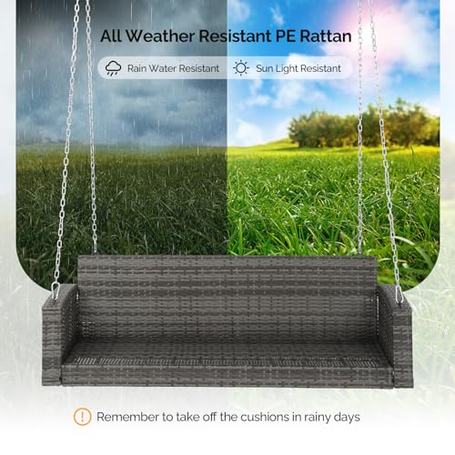 Image of VINGLI 5FT Wicker Swing, Rattan Porch Swing, Outdoor Hanging Seat, Grey
