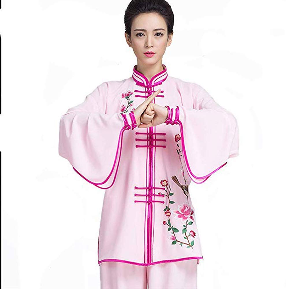Uniforme Tai Chi Ricamata da Donna Abito Tai Chi Tradizionale Cinese retrò Abbigliamento Kung Fu Tang Suit Tai Chi Esercizio di Arti Marziali (Rosa XL)
