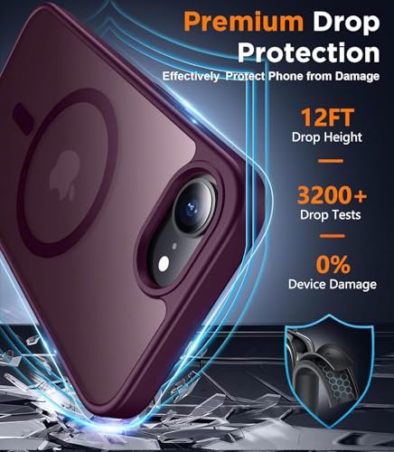 Image of Elzzi Magnetic for iPhone 16e /17e Case (Compatible with MagSafe)(Military Grade Drop Protection) Slim Translucent Matte Shockproof with Anti-Fingerprint Phone Case,Wine Red