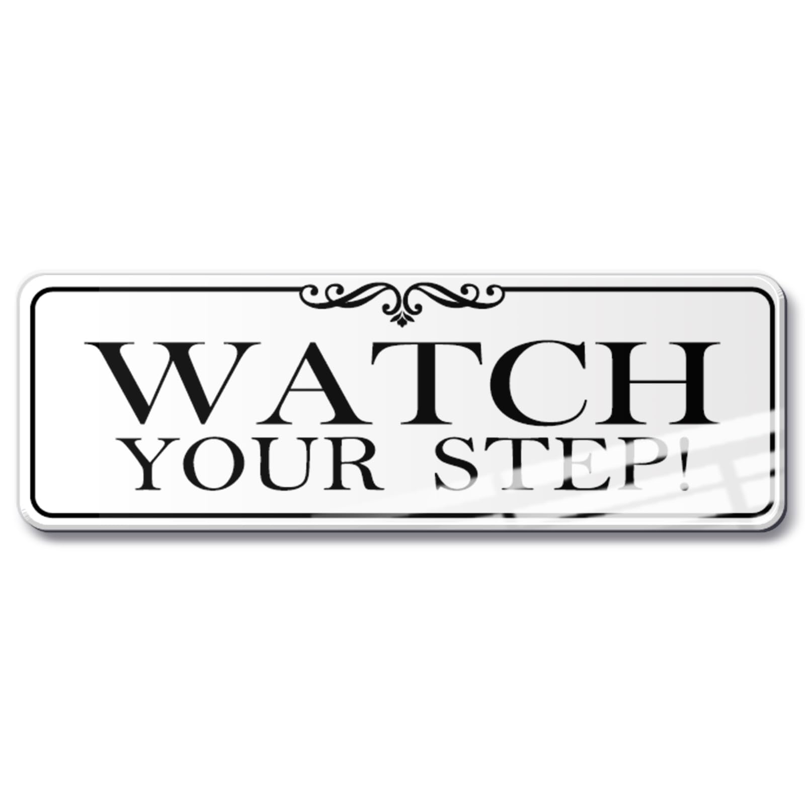 9x3 Inch Watch Your Step Sign, Acrylic Self-stick Door Wall Signage (Elegant White)