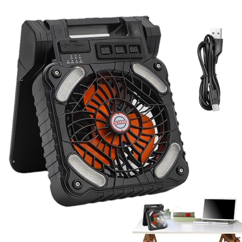 YNPQTDS Ventilador solar portátil,Ventilador solar para acampar, Luz recargable para ventilador de camping, Fan que acampa 10000mAh con 4 velocidades del viento y 3 niveles de brillo, fan con pilas