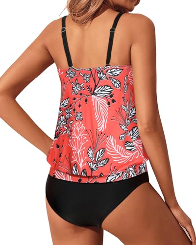 Image of Yonique Two Piece Tankini Swimsuits for Women Blouson Bathing Suits Modest Swimwear