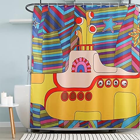Moslovstar Yellow Cartoon Submarine Shower Curtain for Boys Girls Kids Bathroom Funny Decor, Waterproof Quick Dry Fabric Bath Curtain, 72 by 72 Inch Cover
