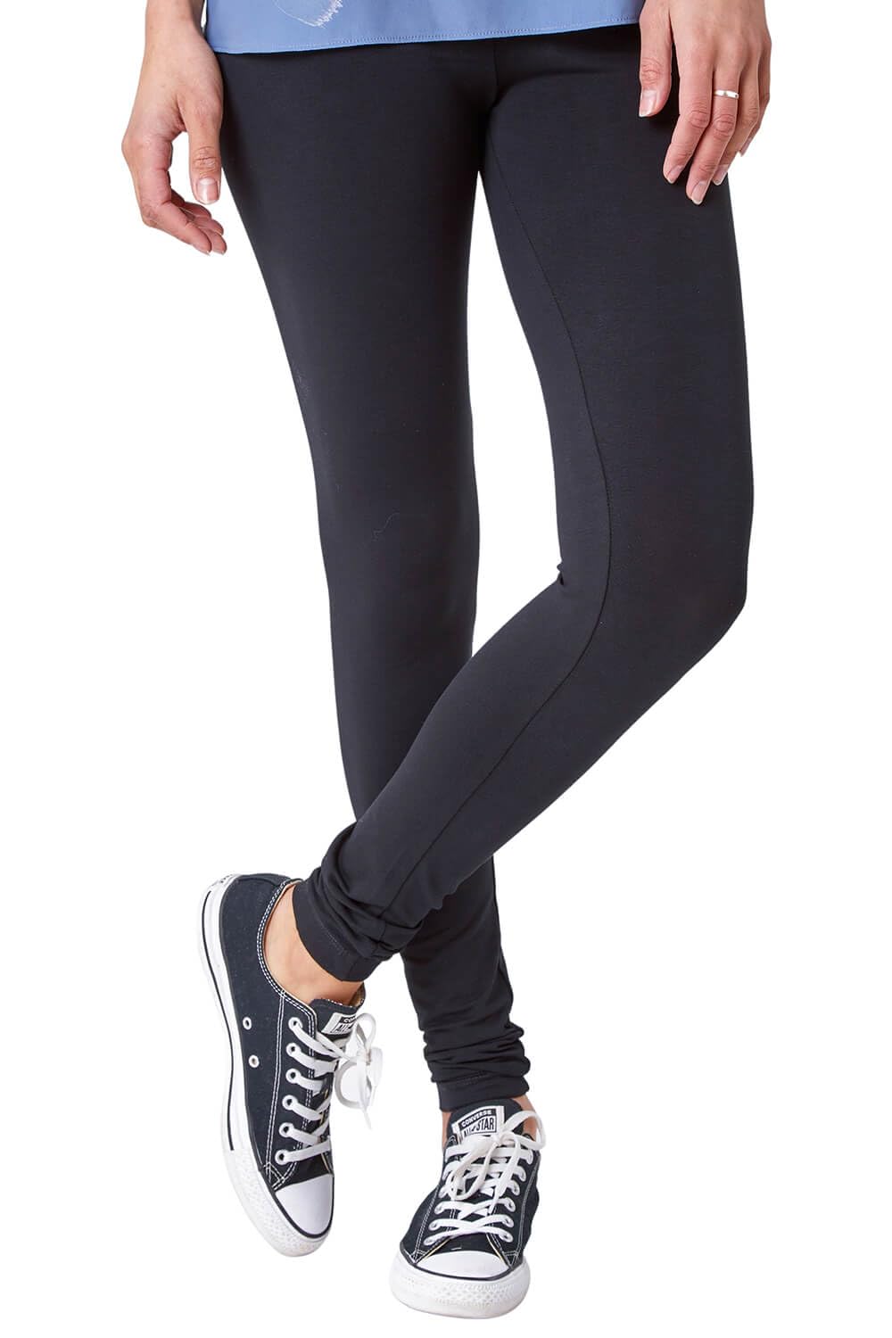 Roman Originals Women's Black Stretch Leggings For Uk Yoga Pants Gym Fitness Trousers Cotton High Waisted Pull On Elasticated Waist Smart Casual Tummy Control Thick Shapewear - Size 14