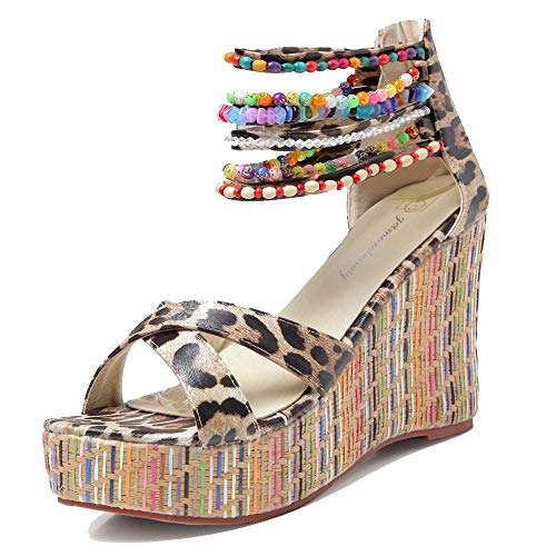 Photo 1 of getmorebeauty Women's Wedge Sandals With Pearls Across The Top Platform Sandals High Heels SIZE 8/39