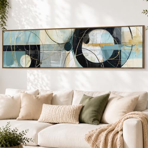 Image of Large Canvas Painting Panel Framed Wall Painting Geometric Circle Abstract Black Framed Luxury Paintings for Home Decoration, Living room, Bedroom and Office Decor (Black, 13x47 Inch)