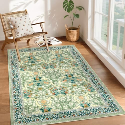 GarveeHome Floral 3x5 Area Rugs for Entryway, Washable Kitchen Rug