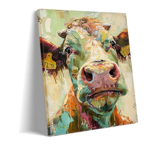 Peinture animalière abstraite de vache sur toile premium encadrée 50x70